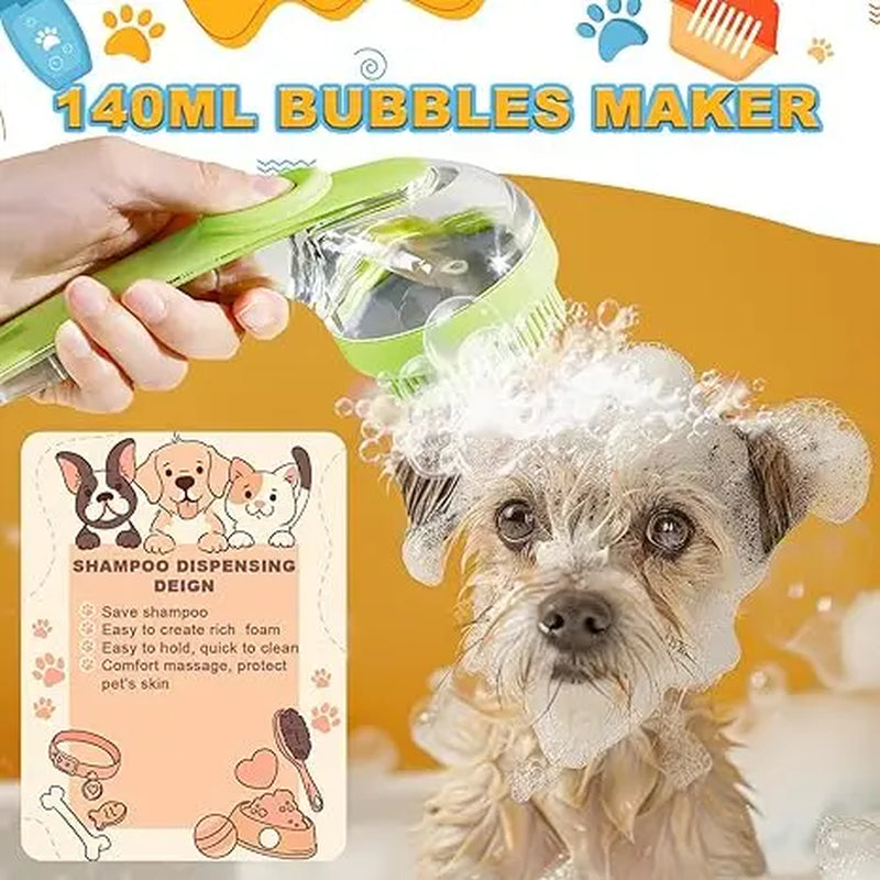 Pet Bath Brush 2 in 1 Dog Cat Bath Brush with Built-In Shampoo Dispenser Multi-Functional Dog Bath Brush for Long Short Haired Dogs Cats Shower Grooming Supplies Cleaner Tiktokshopspringglowup
