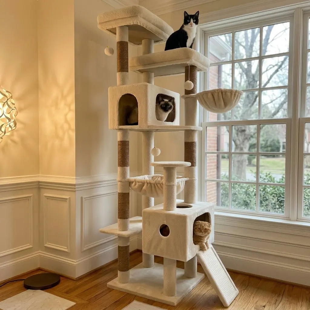 Globlazer Heavy 80''Cat Tree, Space-Saving Corner Cat Furniture with 2 Condo ＆6 Sisal Scratching Post
