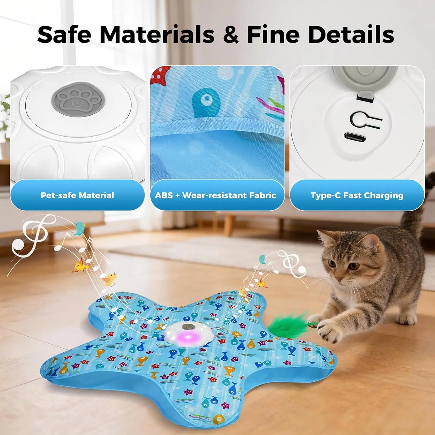 Interactive Unpredicatable Moving Feather Hunting Cat Toy with Real Mouse Squeaky, Hide and Seek Rechargeable Cat Toy for Bored Cat, Automatic Chargeable, Indoor Exercise & Boredom Relief for All Breeds Cats , Essential for Petlovers