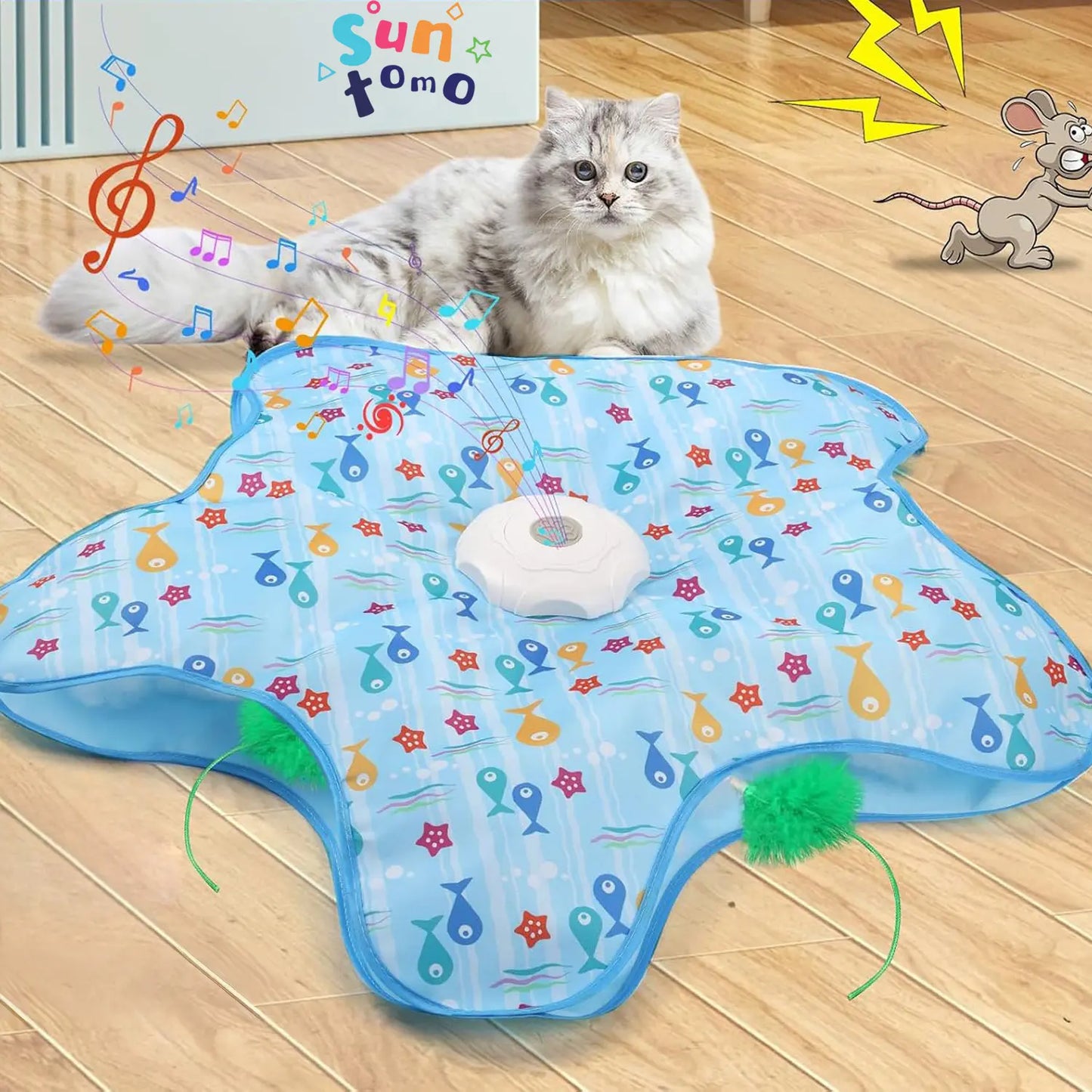 Interactive Unpredicatable Moving Feather Hunting Cat Toy with Real Mouse Squeaky, Hide and Seek Rechargeable Cat Toy for Bored Cat, Automatic Chargeable, Indoor Exercise & Boredom Relief for All Breeds Cats , Essential for Petlovers