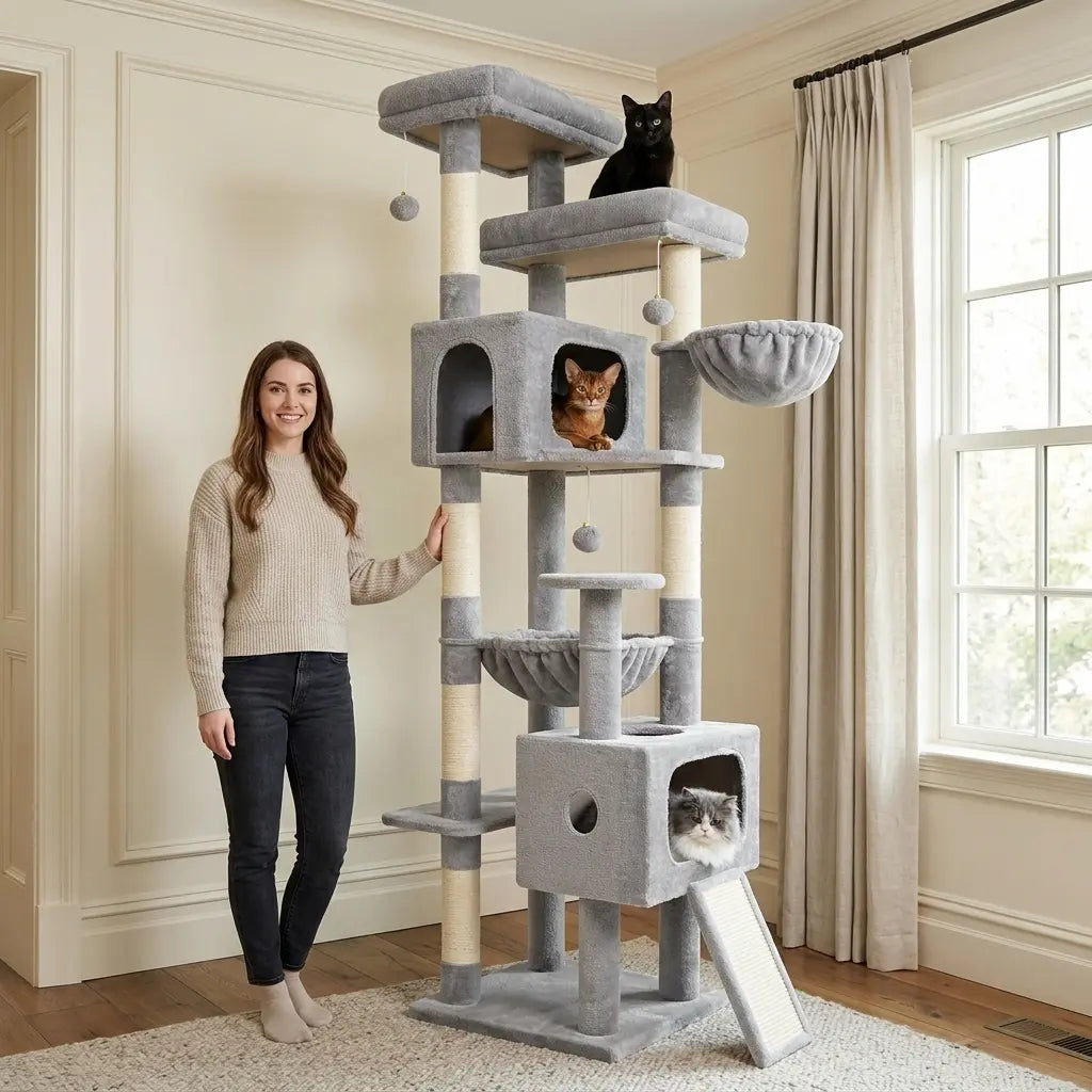 Globlazer Heavy 80''Cat Tree, Space-Saving Corner Cat Furniture with 2 Condo ＆6 Sisal Scratching Post