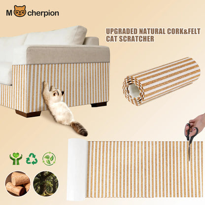 Mocherpion Natural Cork Cat Scratching Pad Mat - Upgraded Durable Wall & Furniture Protector, Trim-To-Fit Design with Strong 3M Adhesive, Eco-Friendly Safe Cat Toy for Sofa, Floor