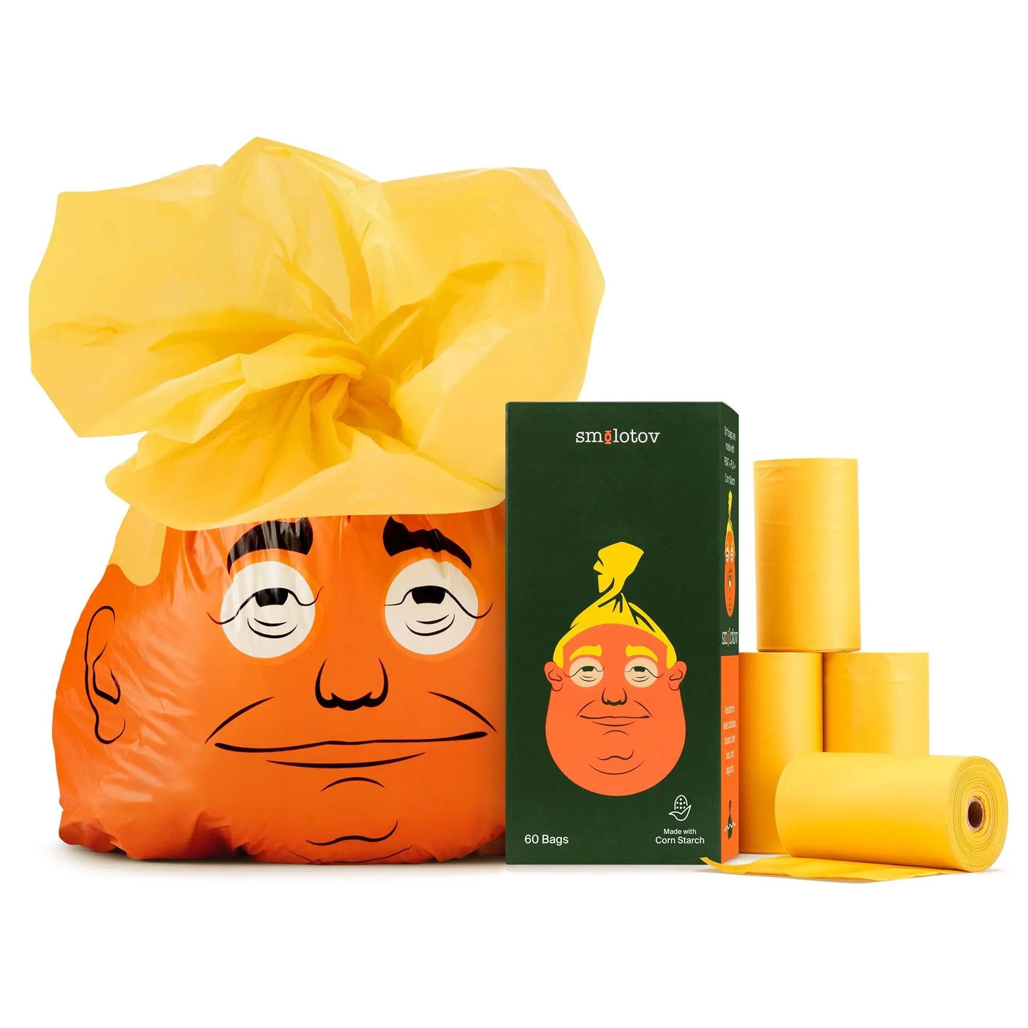 High-Quality Dog Poop Bags with Funny Faces, Unscented, Leak-Proof, 4 Rolls (60 Pieces), Ideal for Pet Owners, Convenient and Practical Supplies