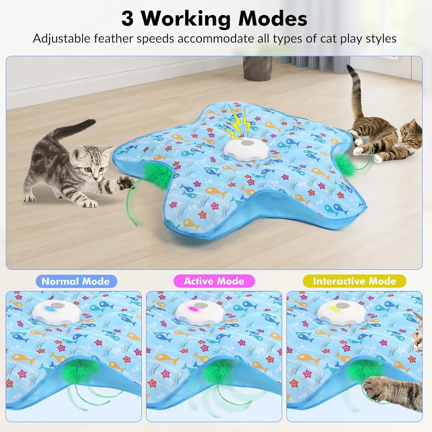 Interactive Unpredicatable Moving Feather Hunting Cat Toy with Real Mouse Squeaky, Hide and Seek Rechargeable Cat Toy for Bored Cat, Automatic Chargeable, Indoor Exercise & Boredom Relief for All Breeds Cats , Essential for Petlovers