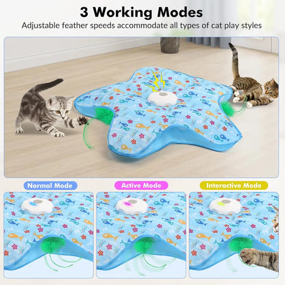 Interactive Unpredicatable Moving Feather Hunting Cat Toy with Real Mouse Squeaky, Hide and Seek Rechargeable Cat Toy for Bored Cat, Automatic Chargeable, Indoor Exercise & Boredom Relief for All Breeds Cats , Essential for Petlovers