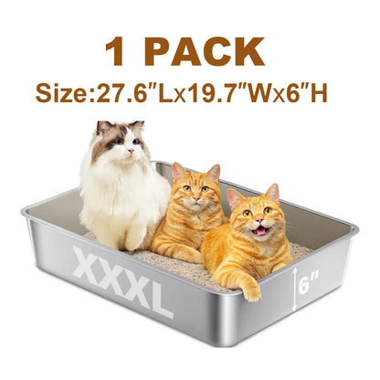 Zarler XXXL Large Stainless Steel Litter Box for Big Cats Multi-Cat with Lids Non-Stick Odor-Free Toilet Pet Products with Filter Pedal & Durable Scoop