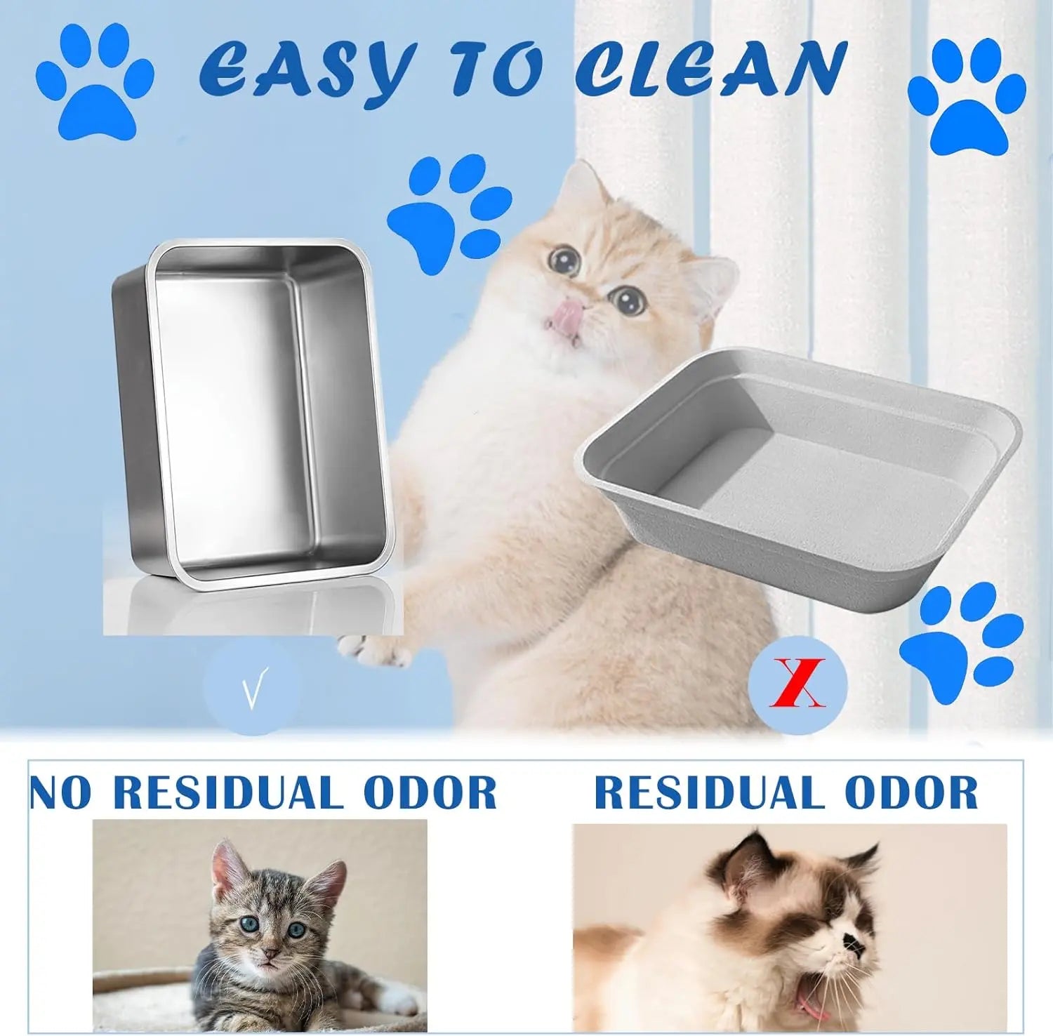 Petwhole 2-Pack Stainless Steel Litter Box, High-Sided Non-Stick Metal Litter Pan, 17.5X13.5X4Inch Cat Toilet Tray Stainless Steel Litter Box Litter Box for Cats