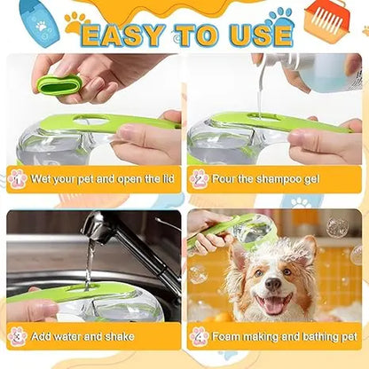 Pet Bath Brush 2 in 1 Dog Cat Bath Brush with Built-In Shampoo Dispenser Multi-Functional Dog Bath Brush for Long Short Haired Dogs Cats Shower Grooming Supplies Cleaner Tiktokshopspringglowup