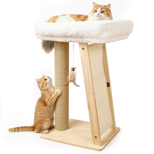 3-In-1 Cat Scratching Post, Scratcher & Bed for Indoor Cats: Sisal Column, Angled Pad, Bell Toy, and Removable Washable Nest, Easy Assembly for Play, Scratching, and Rest.