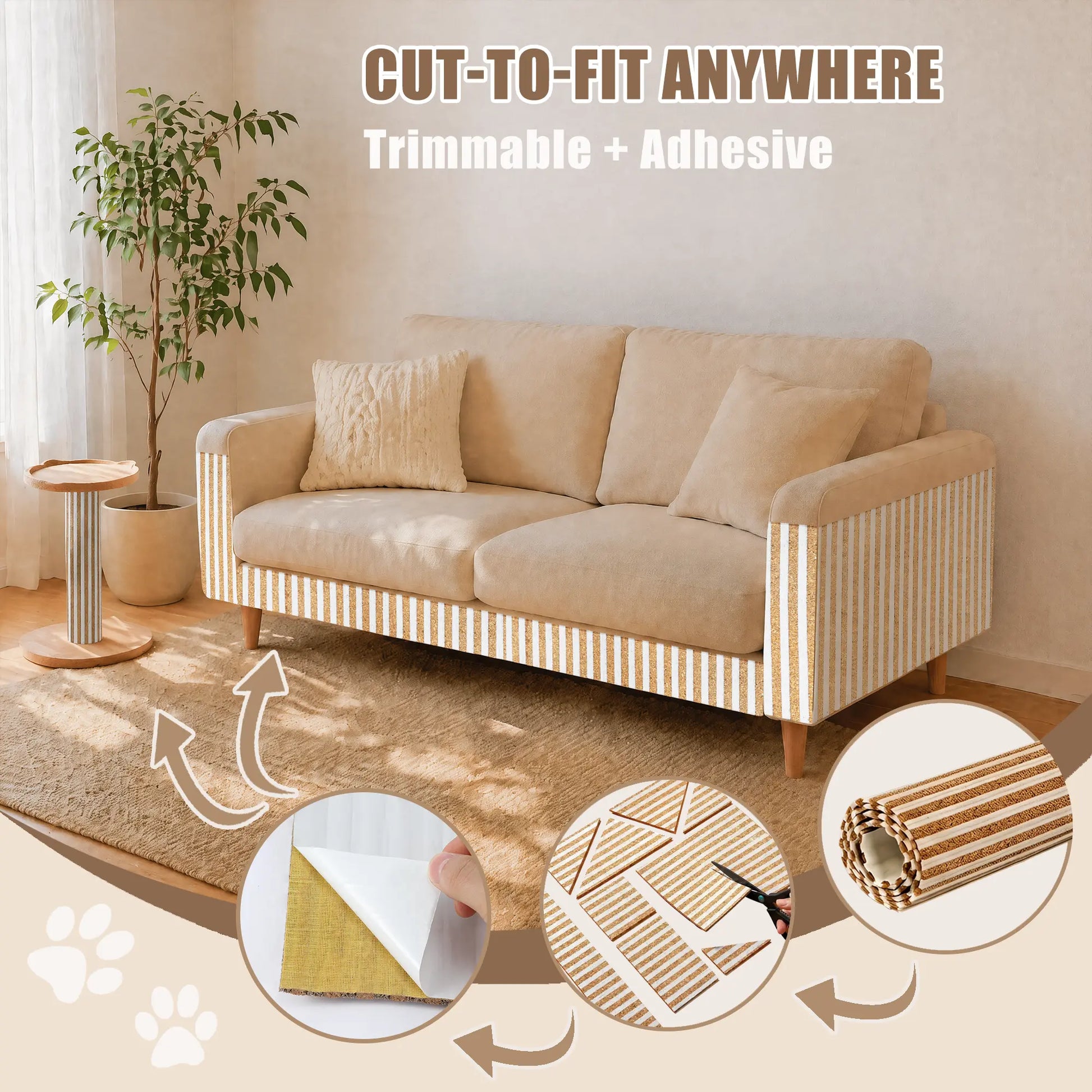 Mocherpion Natural Cork Cat Scratching Pad Mat - Upgraded Durable Wall & Furniture Protector, Trim-To-Fit Design with Strong 3M Adhesive, Eco-Friendly Safe Cat Toy for Sofa, Floor