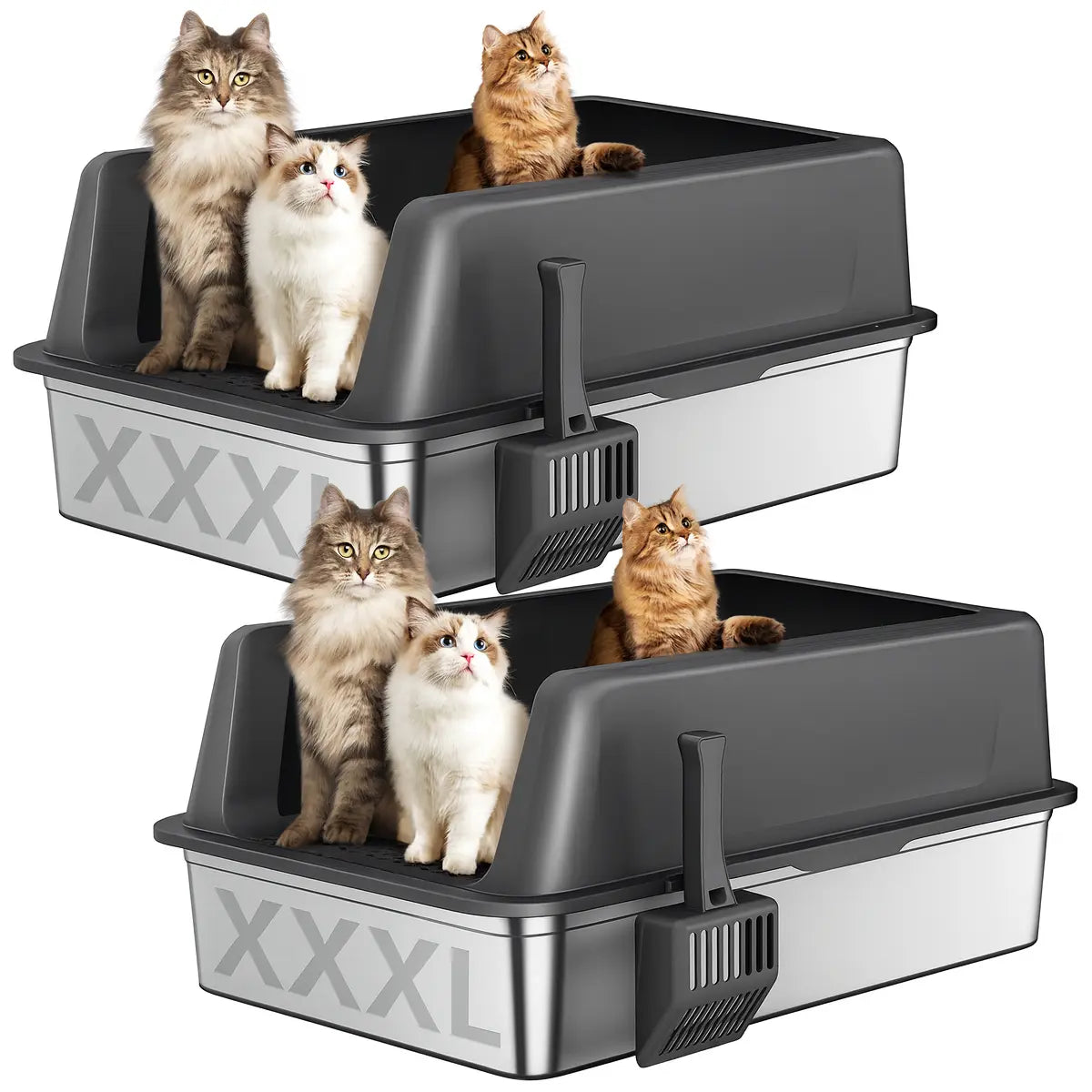 Zarler XXXL Large Stainless Steel Litter Box for Big Cats Multi-Cat with Lids Non-Stick Odor-Free Toilet Pet Products with Filter Pedal & Durable Scoop