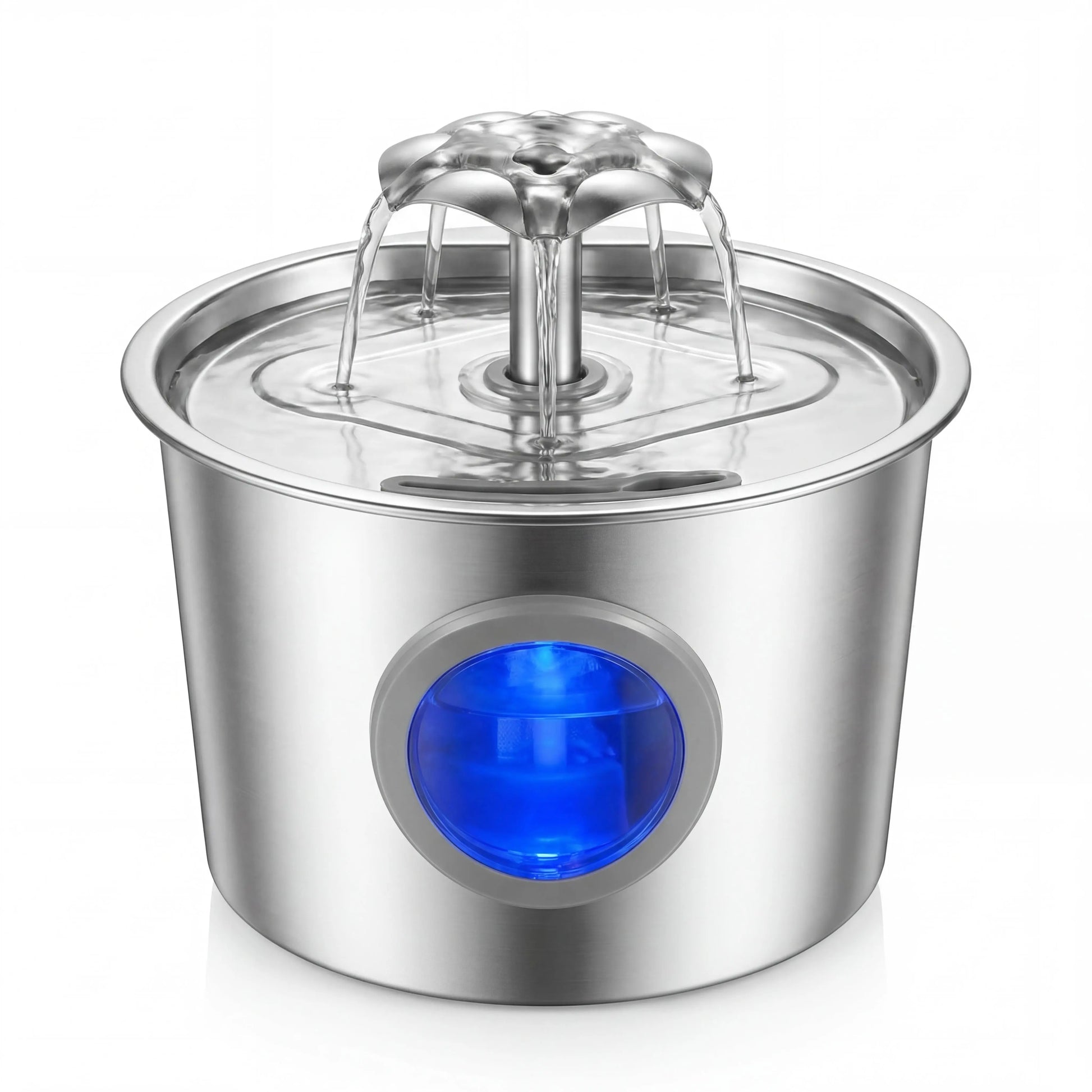 Super Silent Cat Water Dispenser 2.2L Pet Water Dispenser Super Silent 304 Stainless Steel Water Outlet Night Light 6-Layer Filter Soft Blue LED Automatic Gravity Water Supply | Wired Plug in Model | Leak Proof Design | Easy to Clean | Easy to Install