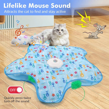 Interactive Unpredicatable Moving Feather Hunting Cat Toy with Real Mouse Squeaky, Hide and Seek Rechargeable Cat Toy for Bored Cat, Automatic Chargeable, Indoor Exercise & Boredom Relief for All Breeds Cats , Essential for Petlovers