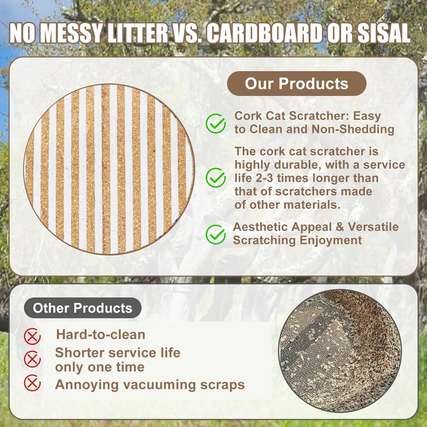 Mocherpion Natural Cork Cat Scratching Pad Mat - Upgraded Durable Wall & Furniture Protector, Trim-To-Fit Design with Strong 3M Adhesive, Eco-Friendly Safe Cat Toy for Sofa, Floor