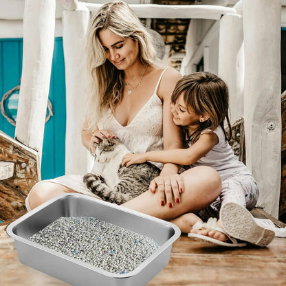 Petwhole 2-Pack Stainless Steel Litter Box, High-Sided Non-Stick Metal Litter Pan, 17.5X13.5X4Inch Cat Toilet Tray Stainless Steel Litter Box Litter Box for Cats