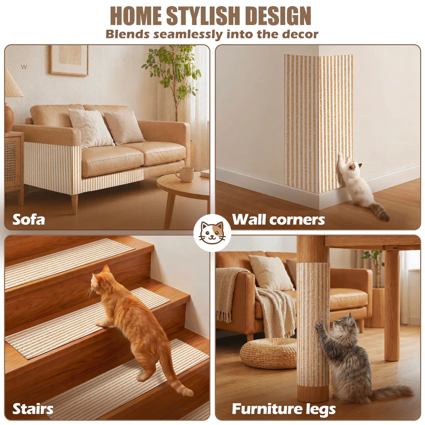 Mocherpion Natural Cork Cat Scratching Pad Mat - Upgraded Durable Wall & Furniture Protector, Trim-To-Fit Design with Strong 3M Adhesive, Eco-Friendly Safe Cat Toy for Sofa, Floor