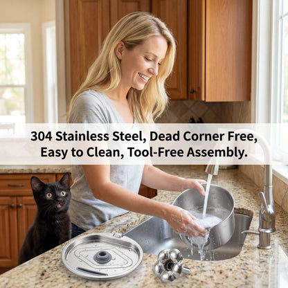 Super Silent Cat Water Dispenser 2.2L Pet Water Dispenser Super Silent 304 Stainless Steel Water Outlet Night Light 6-Layer Filter Soft Blue LED Automatic Gravity Water Supply | Wired Plug in Model | Leak Proof Design | Easy to Clean | Easy to Install