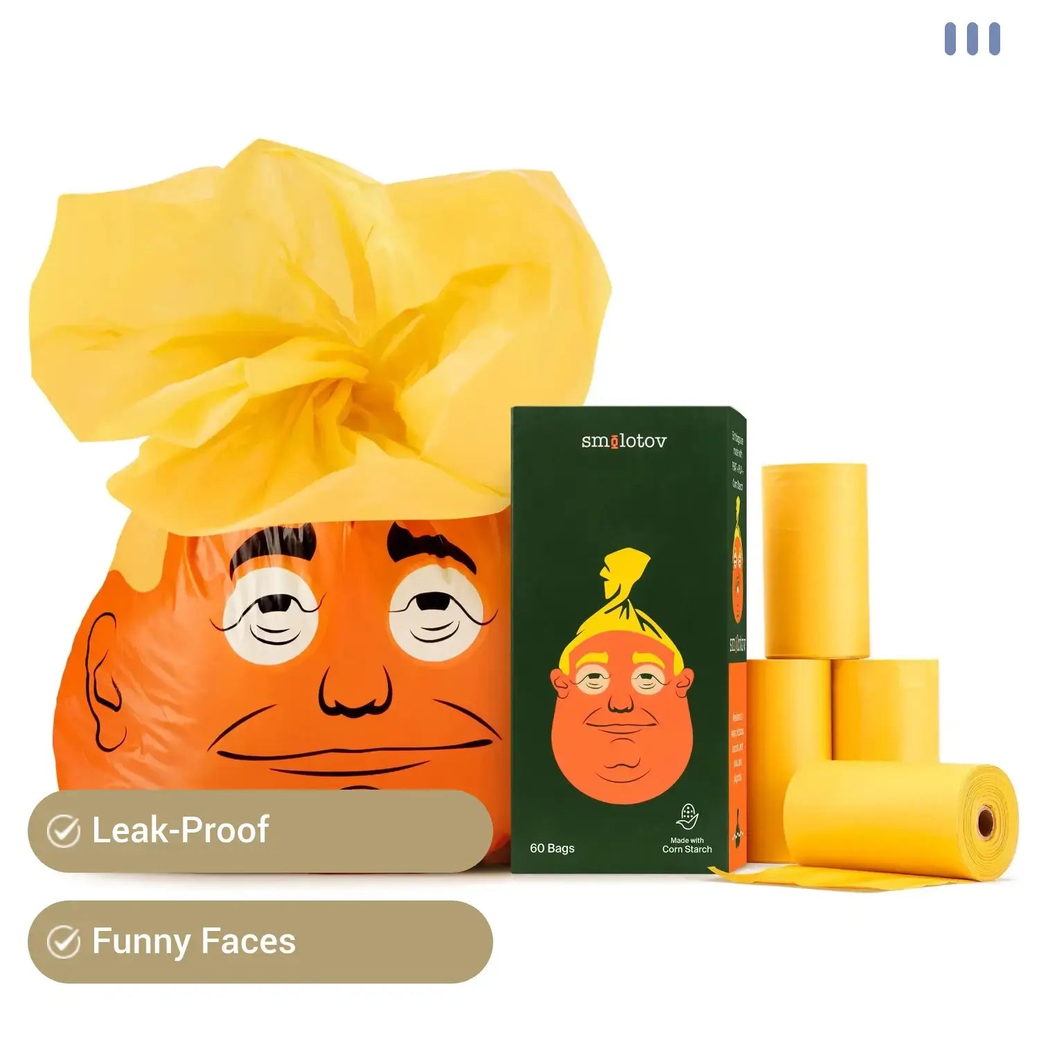 High-Quality Dog Poop Bags with Funny Faces, Unscented, Leak-Proof, 4 Rolls (60 Pieces), Ideal for Pet Owners, Convenient and Practical Supplies