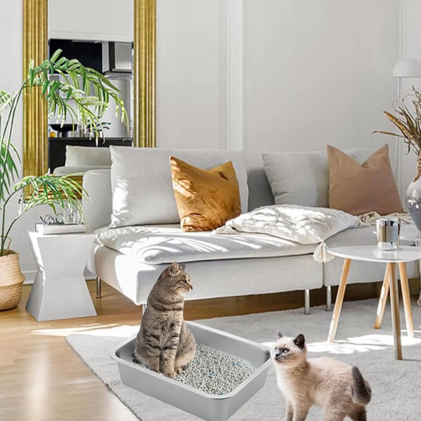Petwhole 2-Pack Stainless Steel Litter Box, High-Sided Non-Stick Metal Litter Pan, 17.5X13.5X4Inch Cat Toilet Tray Stainless Steel Litter Box Litter Box for Cats